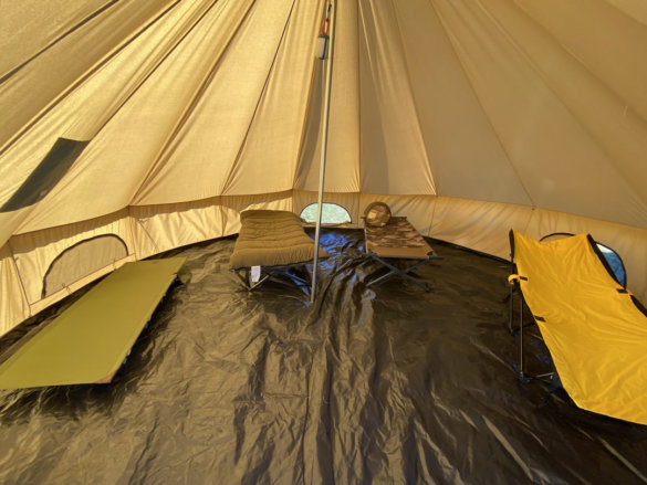 This photo shows the interior of the White Duck 16' Regatta Bell Tent.