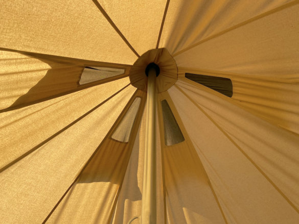 This photo shows the tall interior ceiling of the White Duck 16' Regatta Bell Tent.