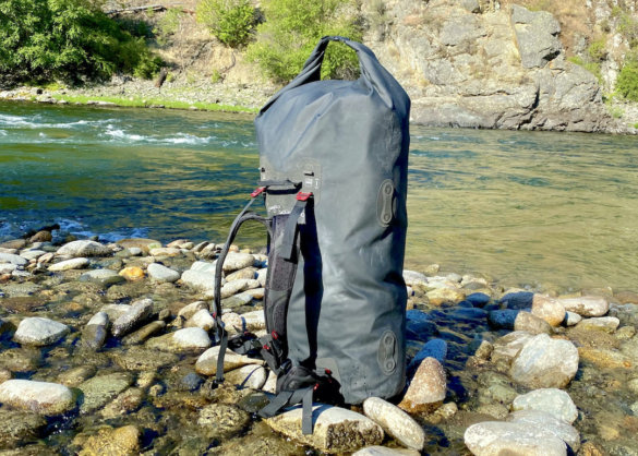 This photo shows the Sea to Summit Hydraulic Dry Pack with its backpack straps.