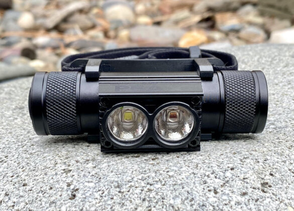 Closeup of the PEAX Backcountry Duo Headlamp that the author tested.