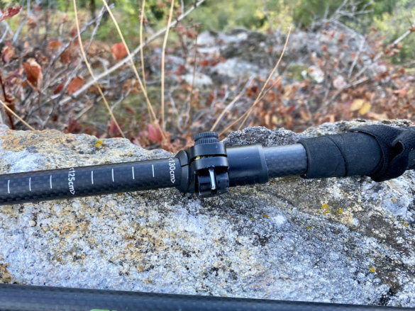 This photo shows the upper adjustment lock on the Backcountry Z Sissy Stix trekking poles for hunting.