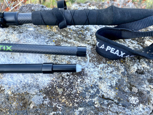 This photo shows a closeup of the collapsible joint on the PEAX Backcountry Z Sissy Stix trekking poles.