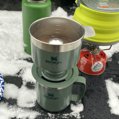 This photo shows the Stanley Classic Perfect Brew Pour-Over Set being tested by the author during the review process.