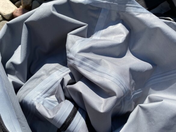 This photo show the interior sealed seams on the Verglas Infinity Shell Jacket.