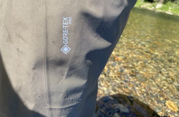 This photo shows a closeup of the GORE-TEX Pro fabric in the Grundéns Boundary Stockingfoot Waders.