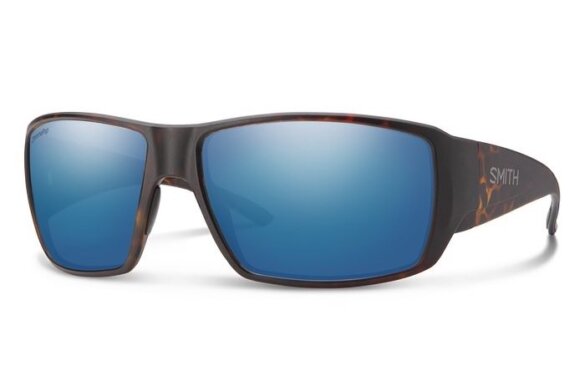 This photo shows the Smith Guide's Choice sunglasses with the ChromaPop Polarized Blue Mirror lens option.