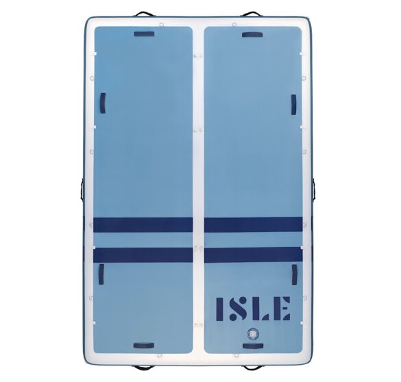 This product photo shows the ISLE Base Camp Dock inflatable swim dock.