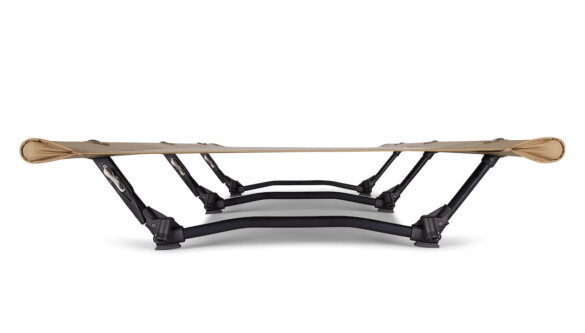 This product photo shows the Helinox Cot One Convertible from the end view.