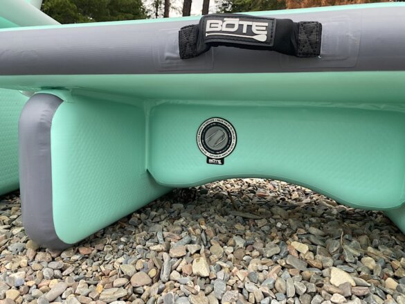 This photo shows the underside of the BOTE Inflatable Aero Table.