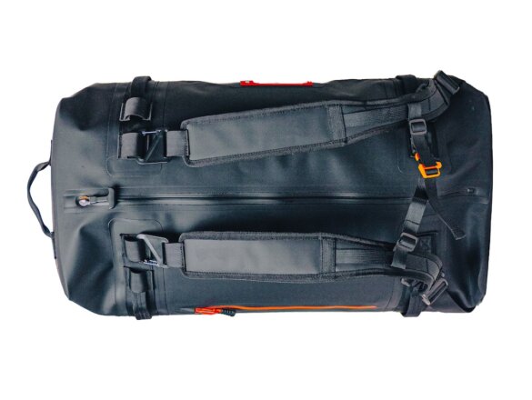 This product photo shows a top view of The Vault 65L Duffel.