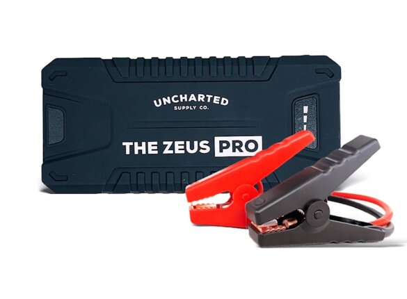 This photo shows the Uncharted Supply Co The Zeus Pro battery jump starter.