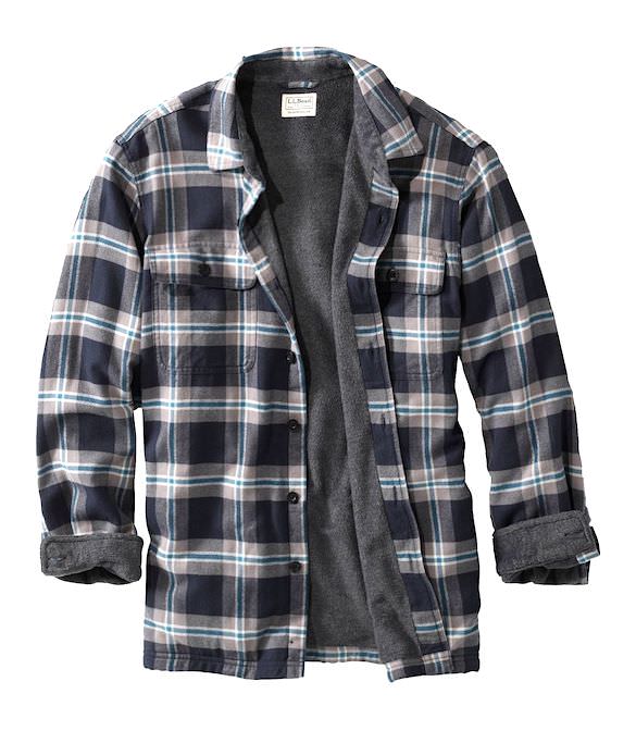 This outdoorsman gift photo shows the L.L.Bean Fleece-Lined Flannel Shirt.
