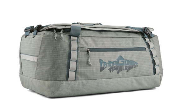 This produce photo shows the Black Hole Duffel 55L in the Matte Wild Waterline: Sleet Green color and design option.