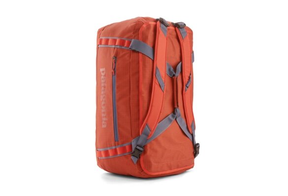 This photo shows the backpack straps attached to the Patagonia Black Hole  Duffel 55L.