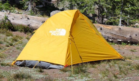 the north face stormbreak 1 tent pitched in the mountains