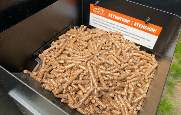 Traeger pellets in hopper.