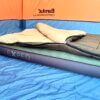 sleeping bag on Exped MegaMat air mattress inside a camping tent