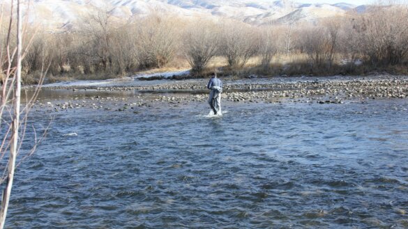 Author wearing waders and wading boots while fishing the Boise River.