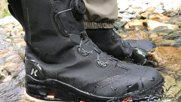 Closeup of BOA lacing system on Devil's Canyon wading boots.