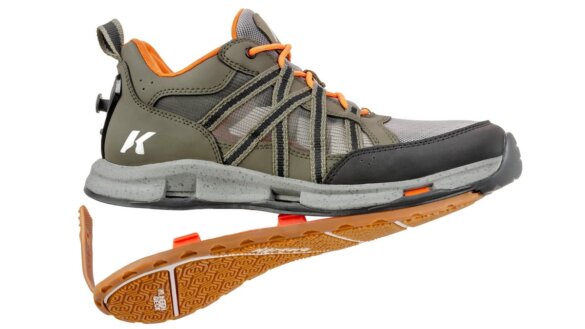 Korkers All Axis wading shoe for wet wading while fishing.