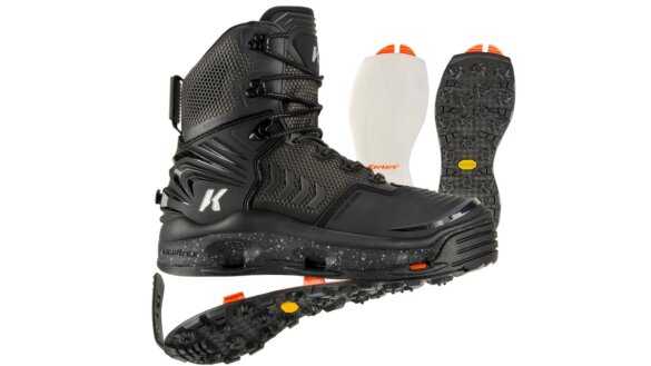 Korkers River Ops Wading Boot with OmniTrax Interchangeable Sole System also shown.