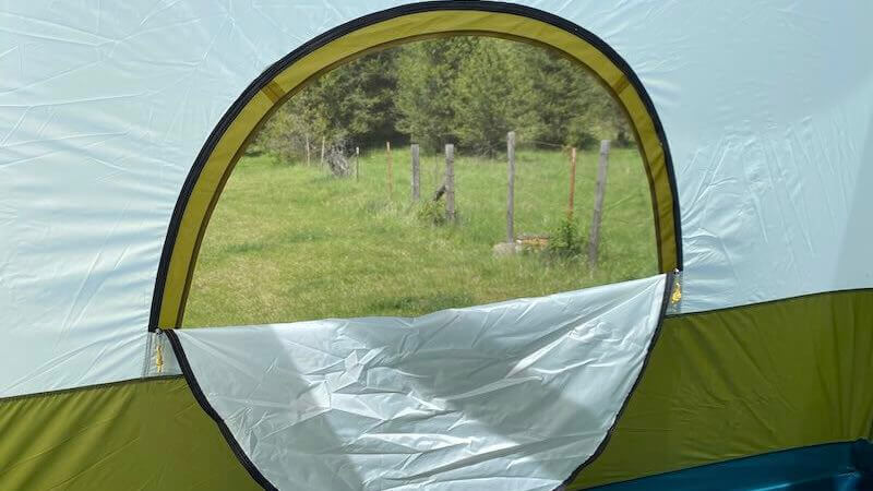 Unzipped window viewed from inside the L.L.Bean Acadia 6-Person Family Tent.